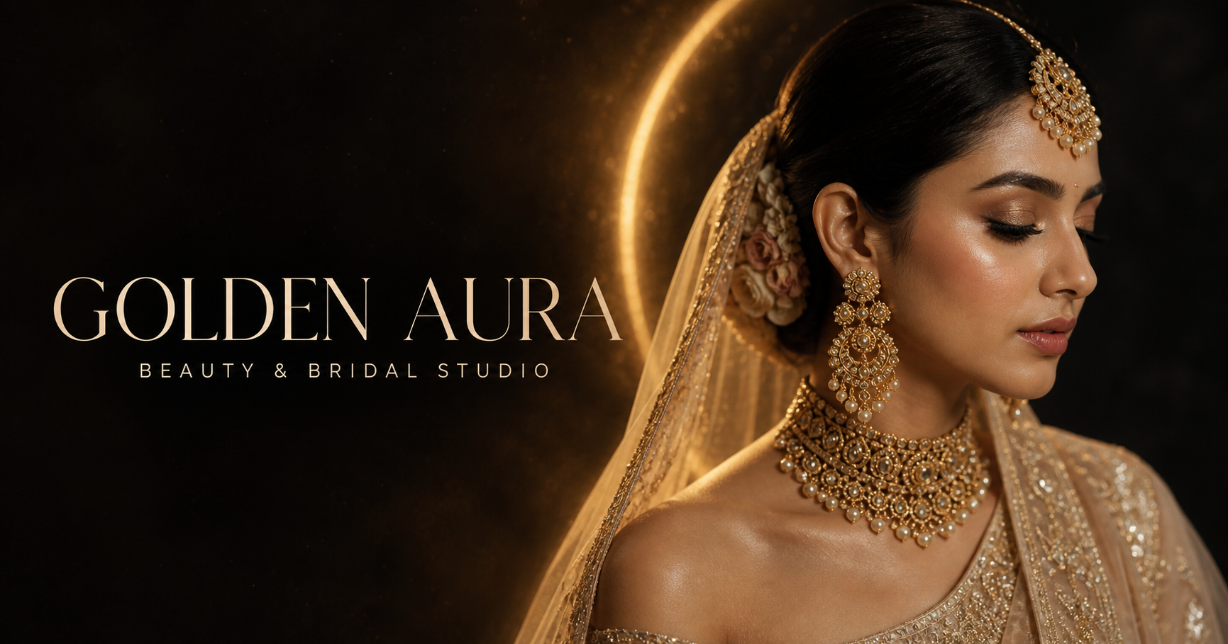 Elegant Golden Aura bridal beauty look